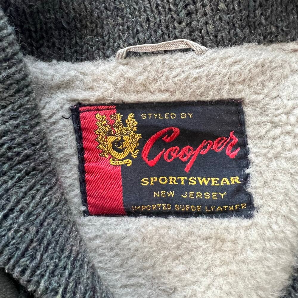 Vintage Cooper Sportswear Reversible Suede Fleece Bomber Jacket XL Olive - Picture 2 of 10